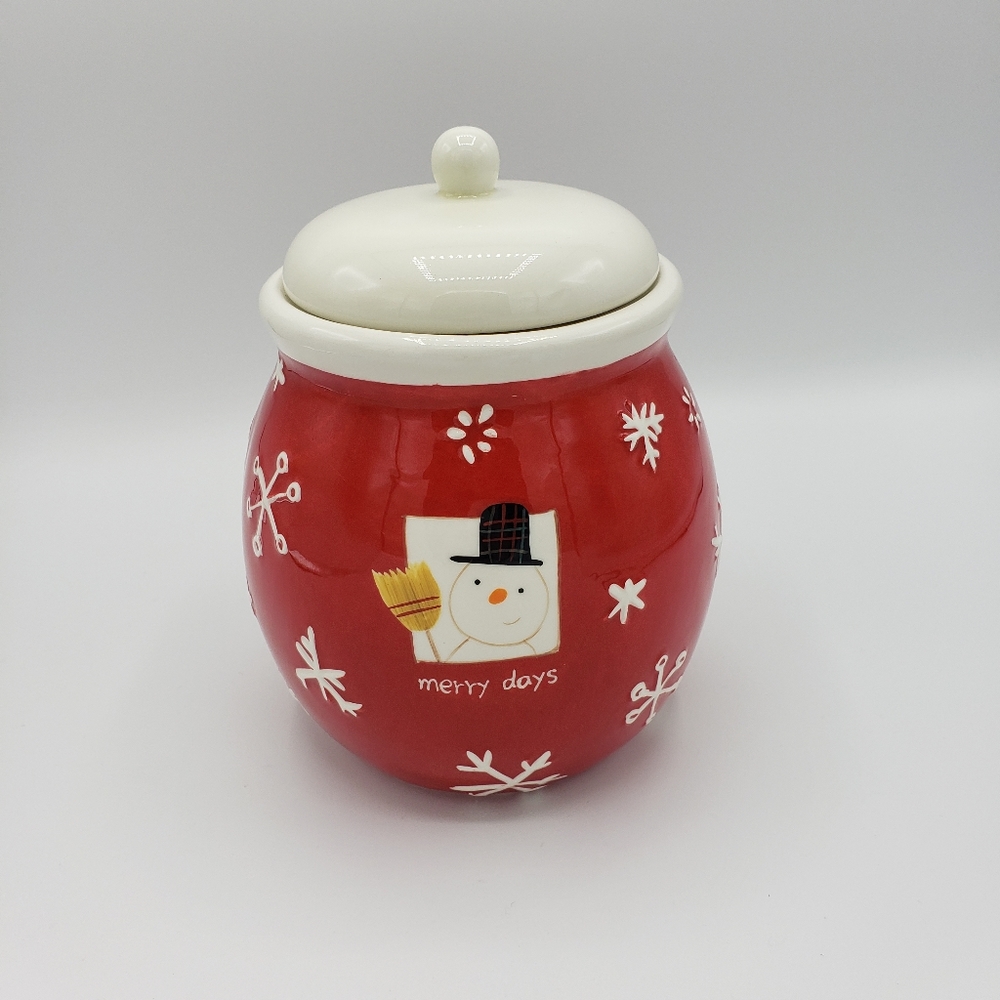 Hallmark "Merry‎ Days" snowman & snowflakes ceramic cookie jar
